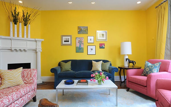 Màu sơn phòng khách đẹp vàng trắng 