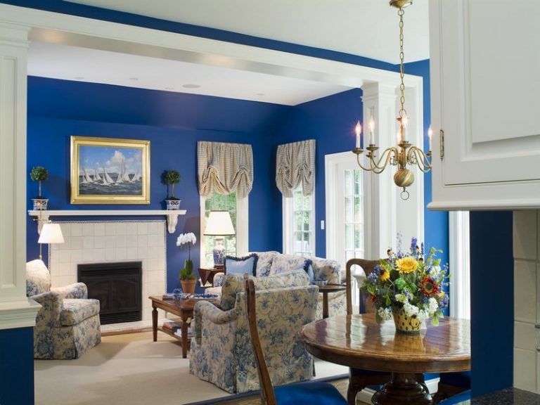 Màu sơn phòng khách đẹp xanh dương đậm 