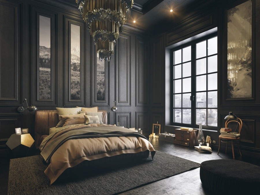 Màu sơn phòng ngủ đẹp tông đen huyền bí 