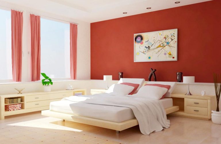 Màu sơn phòng ngủ đẹp đỏ ấn tượng 