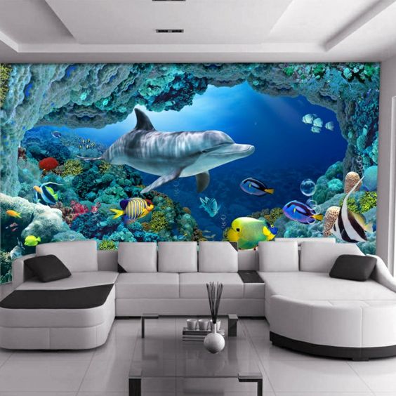 tranh 5D phòng khách dán tường về biển