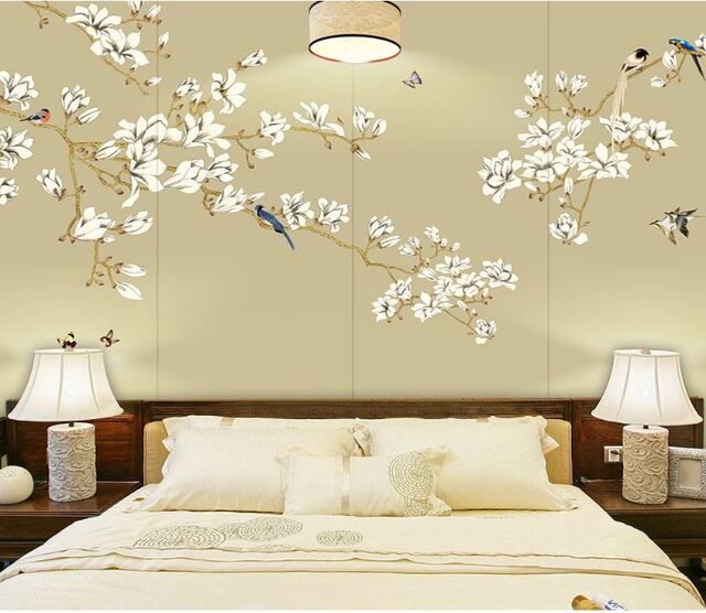 tranh dán tường phòng ngủ vợ chồng hoa trắng
