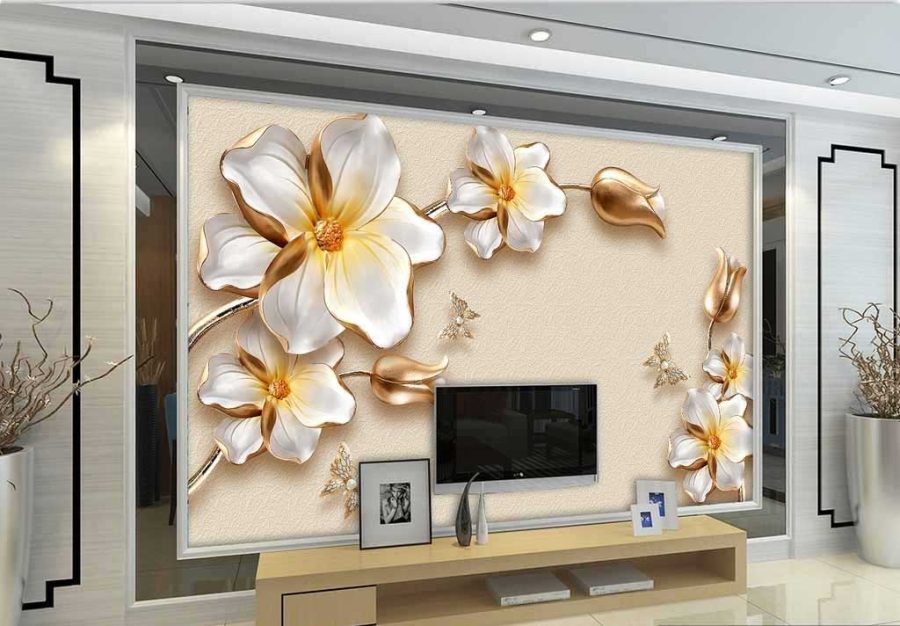 trang trí phòng khách bằng giấy dán tường 3D