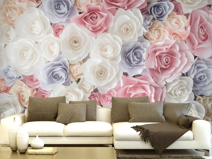 Mẫu giấy dán tường phòng khách 3D hình hoa