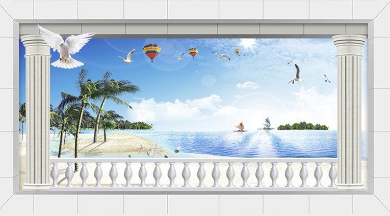  Mẫu tranh cửa sổ 3D: Biển và chim 
