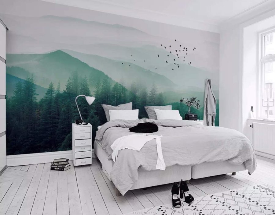 Mẫu tranh dán tường phòng ngủ vợ chồng hình phong cảnh