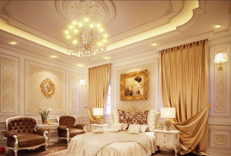 Mẫu trần thạch cao phòng ngủ phong cách cổ điển, hoàng gia