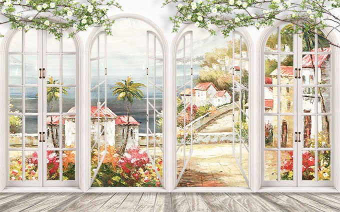Tranh cửa sổ khu vườn cổ tích 3D