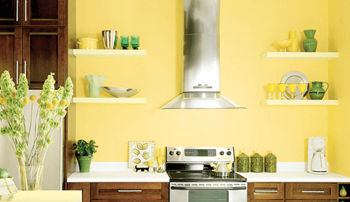 Phòng bếp sơn màu vàng trang độc lạ