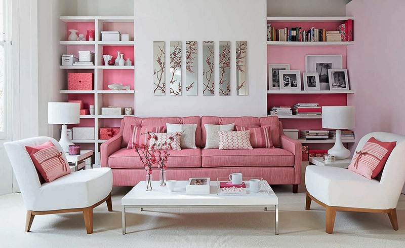 Phòng khách độc đáo với gam màu màu hồng