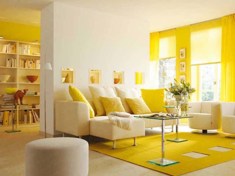 Phòng khách ấm áp khi phối màu vàng 