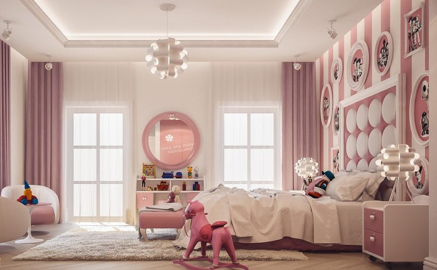 Phòng ngủ màu trắng hồng dành cho cô gái 