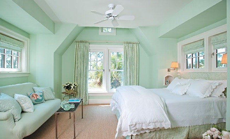 Phòng ngủ màu xanh ngọc đẹp mắt 