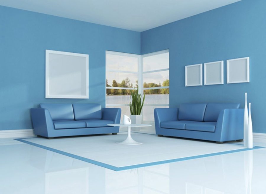 Phòng khách sử dụng tone màu xanh lam