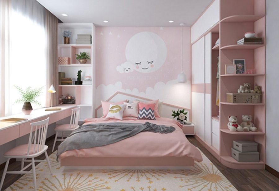 Sơn phòng ngủ màu hồng kem