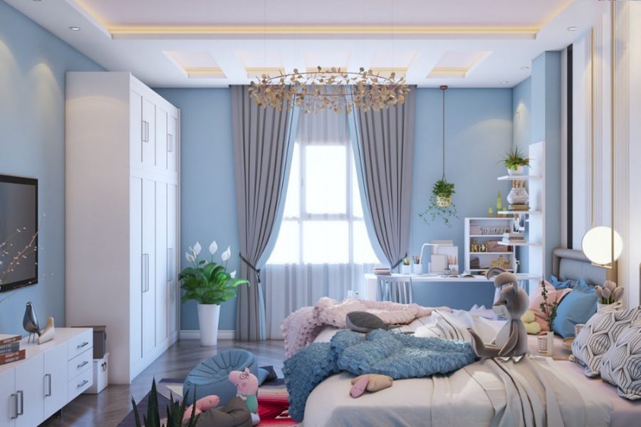 sơn nhà màu xanh dương nhạt đẹp cho phòng ngủ
