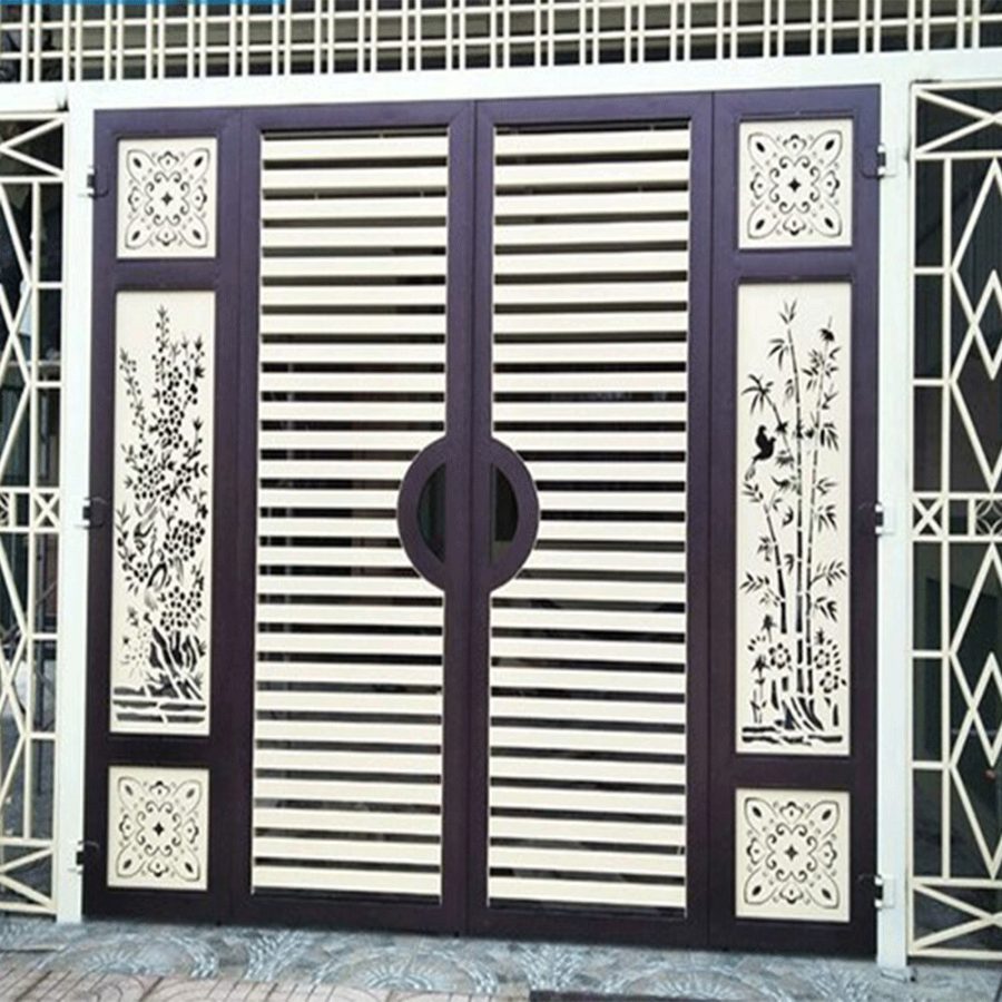 Mẫu sơn cửa sắt màu trắng họa tiết